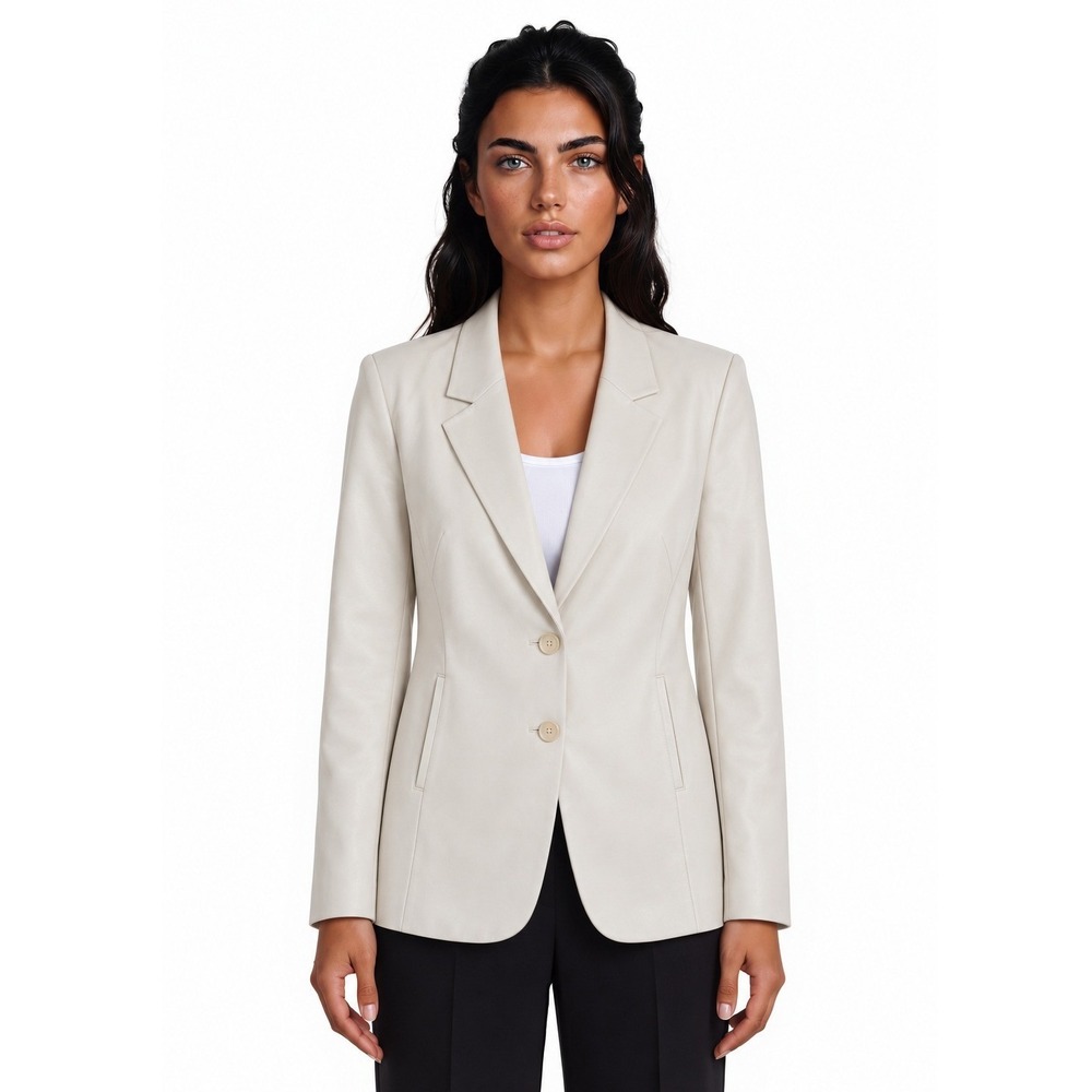 Dennis by Dennis Basso Blazer Women's Size 1X Cream Faux Leather Button Notched